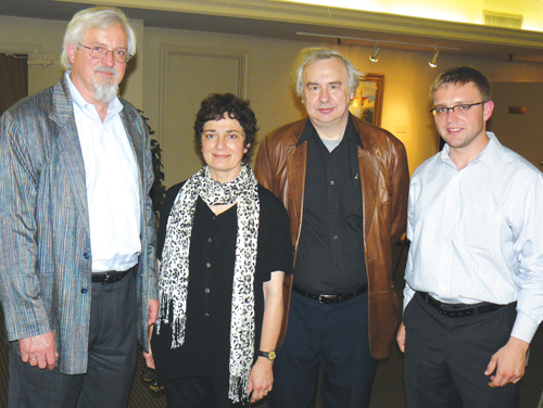 (L. to R.): Myxhaijlo Balahutrak, Lydia Bodnar-Balahutrak – screening organizers – with filmmaker Yurij Luhovy and Andriy Litvynchuk, President of the Ukrainian Cultural Centre of Houston