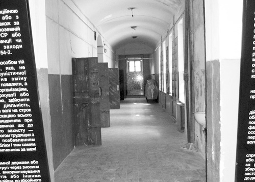 A section of the prison. Detainees were questioned and had their photos taken in chambers on the left. At the end of the corridor is a glass memorial wall that lists the names of people who perished at the prison. So far, around 800 victims have been identified