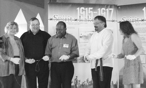 (Left to Right): UCC Quebec President Zorianna Hrycenko-Luhova; CSLC President James Slobodian; Mayor of Amos Ulrick Chubain; Shevchenko Foundation President Andrij Hladyshevsky; Municipality of Trecesson representative Suzanne Larochelle